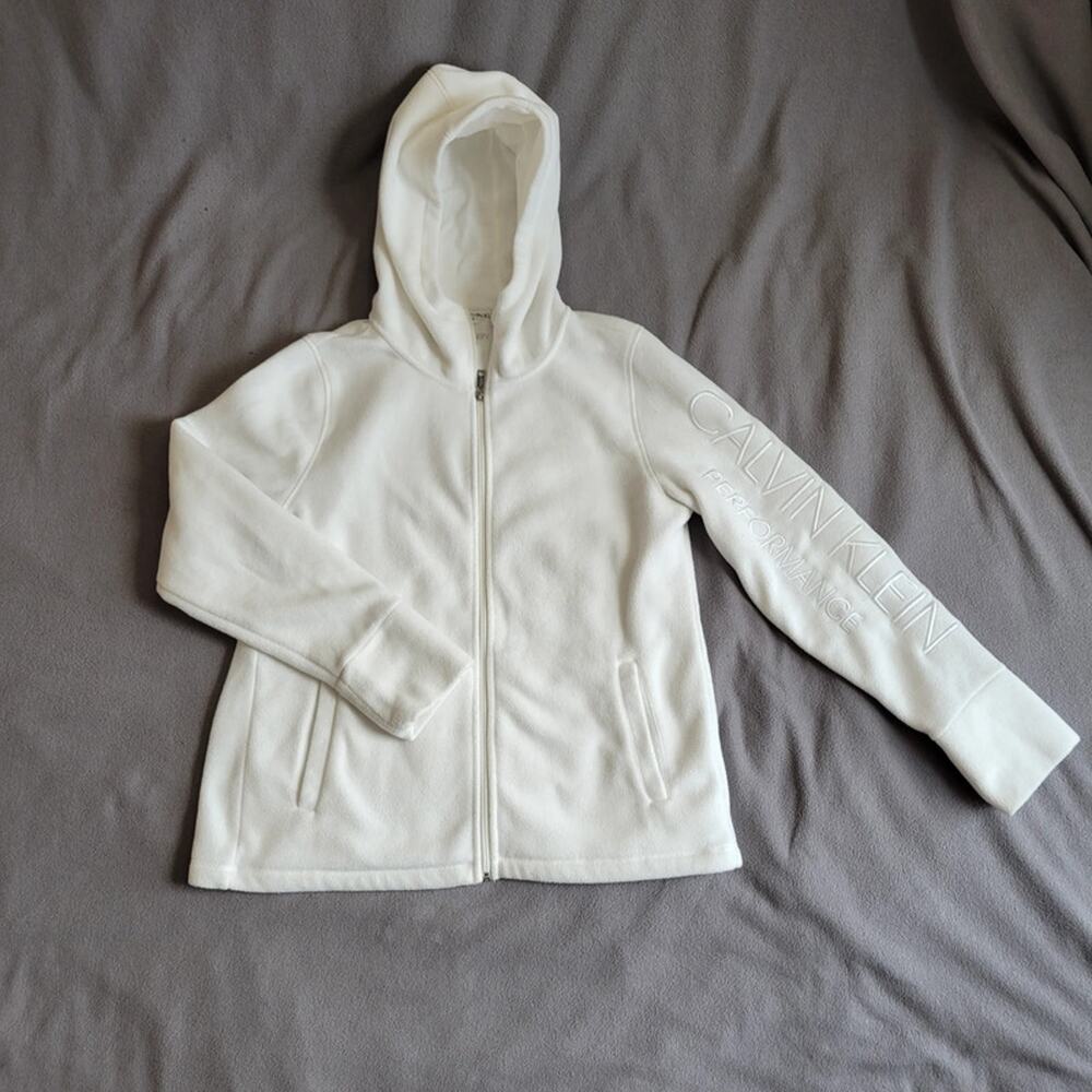 CALVIN KLEIN PERFORMANCE Fleece Jacket Womens Large White Embroidered Zip Hoodie - Picture 3 of 15